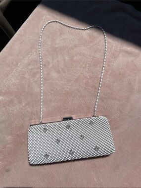 Vintage 1950s Milk Glass Beaded Clutch White Enamel S-Link Chain Evening Bag